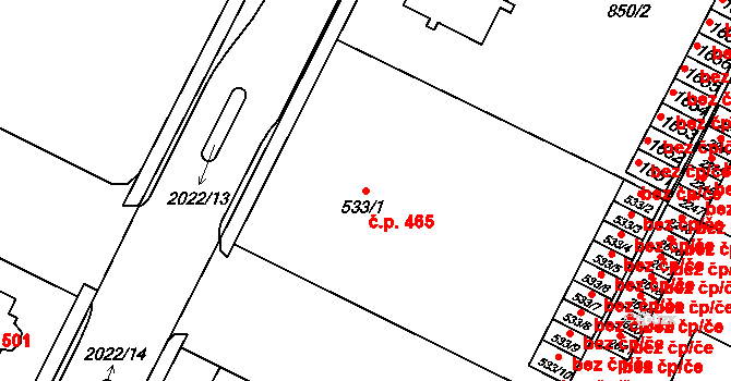 Blatná 465 na parcele st. 533/1 v KÚ Blatná, Katastrální mapa
