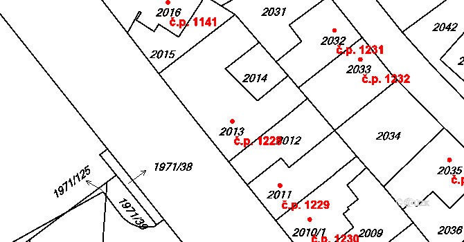 Louny 1228 na parcele st. 2013 v KÚ Louny, Katastrální mapa