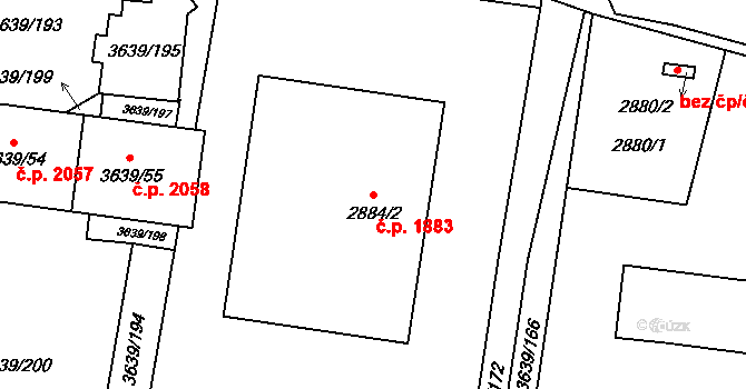 Louny 1883 na parcele st. 2884/2 v KÚ Louny, Katastrální mapa