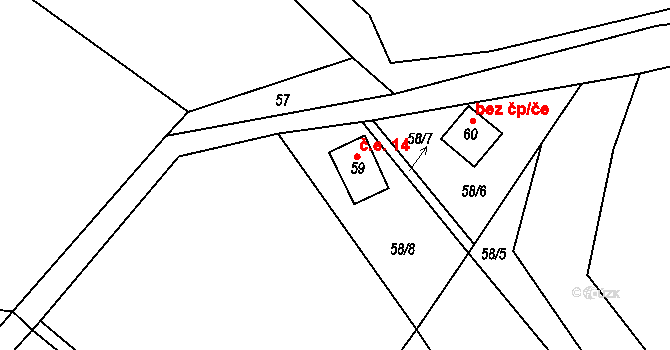 Hlohov 14, Číhošť na parcele st. 59 v KÚ Hlohov, Katastrální mapa
