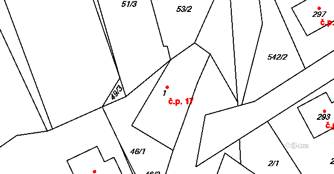 Kamenná Lhota 17 na parcele st. 1 v KÚ Kamenná Lhota, Katastrální mapa