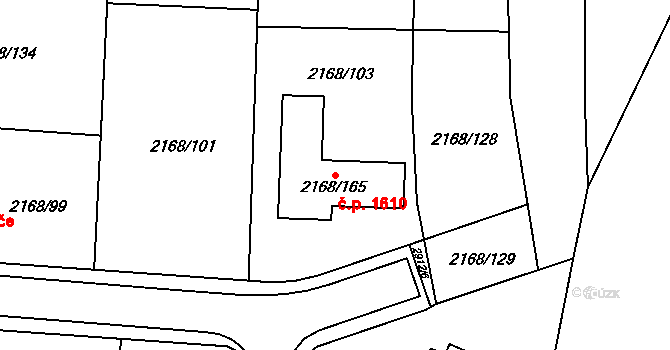 Valašské Meziříčí 1610 na parcele st. 2168/165 v KÚ Valašské Meziříčí-město, Katastrální mapa