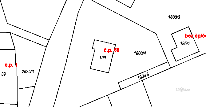 Velechvín 65, Lišov na parcele st. 199 v KÚ Velechvín, Katastrální mapa