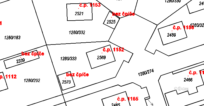 Dobřany 1152 na parcele st. 2569 v KÚ Dobřany, Katastrální mapa