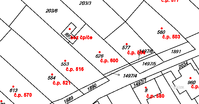 Kvasice 600 na parcele st. 626 v KÚ Kvasice, Katastrální mapa