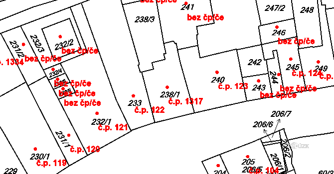 Holešov 1317 na parcele st. 238/1 v KÚ Holešov, Katastrální mapa
