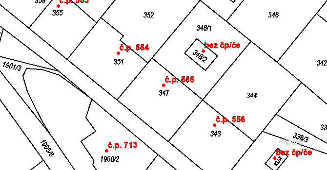 Konice 555 na parcele st. 347 v KÚ Konice, Katastrální mapa