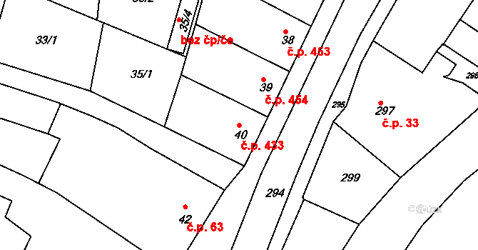 Jaroslavice 433 na parcele st. 40 v KÚ Jaroslavice, Katastrální mapa