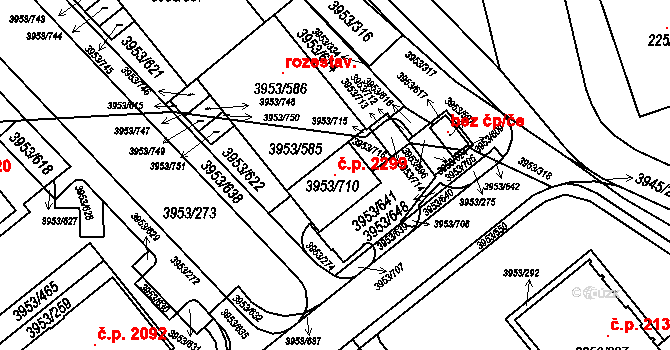 Řečkovice 2299, Brno na parcele st. 3953/710 v KÚ Řečkovice, Katastrální mapa