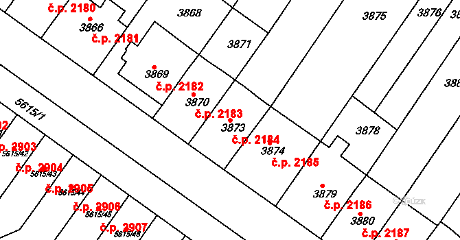 Znojmo 2184 na parcele st. 3873 v KÚ Znojmo-město, Katastrální mapa