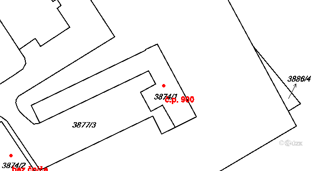 Moravský Krumlov 900 na parcele st. 3874/1 v KÚ Moravský Krumlov, Katastrální mapa