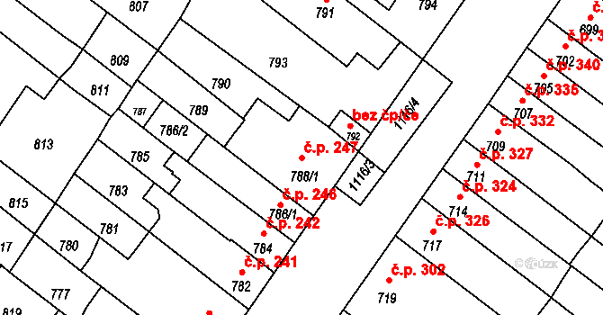 Bochoř 247 na parcele st. 788/1 v KÚ Bochoř, Katastrální mapa