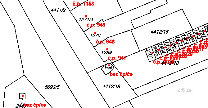 Kojetín I-Město 947, Kojetín na parcele st. 1289 v KÚ Kojetín, Katastrální mapa