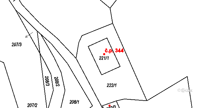 Desná II 344, Desná na parcele st. 221/1 v KÚ Desná II, Katastrální mapa
