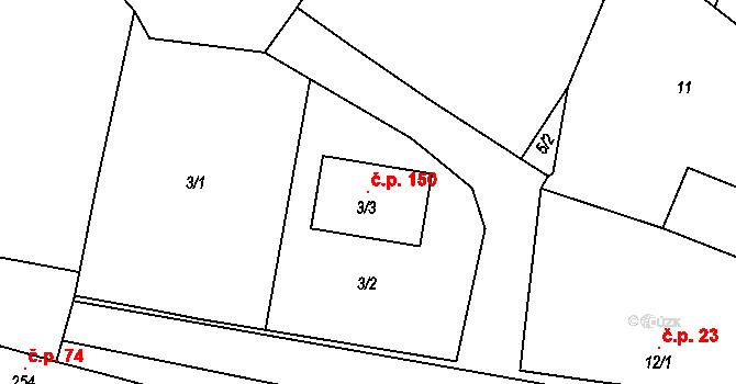 Bílovice 150, Bílovice-Lutotín na parcele st. 3/3 v KÚ Bílovice, Katastrální mapa