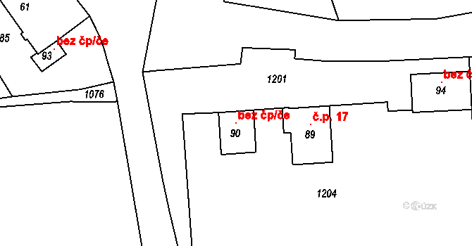 Buk 120859491 na parcele st. 90 v KÚ Včelná pod Boubínem, Katastrální mapa
