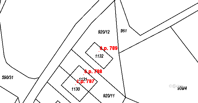 Hýskov 789 na parcele st. 1132 v KÚ Hýskov, Katastrální mapa