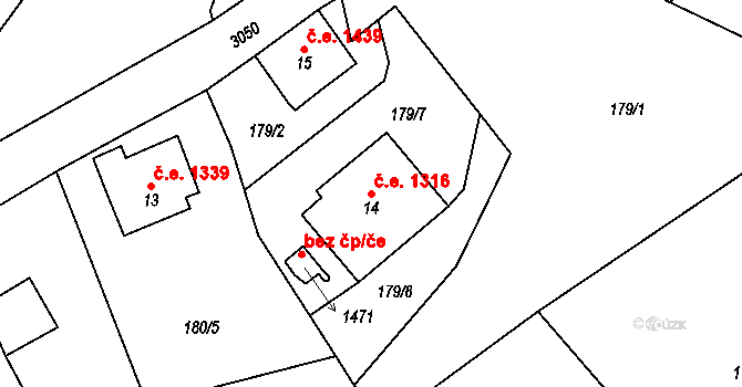 Polubný 1316, Kořenov na parcele st. 14 v KÚ Polubný, Katastrální mapa