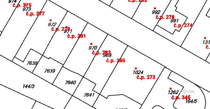 Telč-Štěpnice 285, Telč na parcele st. 969 v KÚ Telč, Katastrální mapa