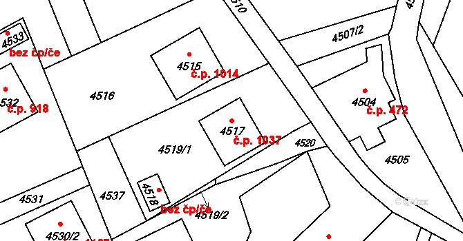 Bystřice 1037 na parcele st. 4517 v KÚ Bystřice nad Olší, Katastrální mapa