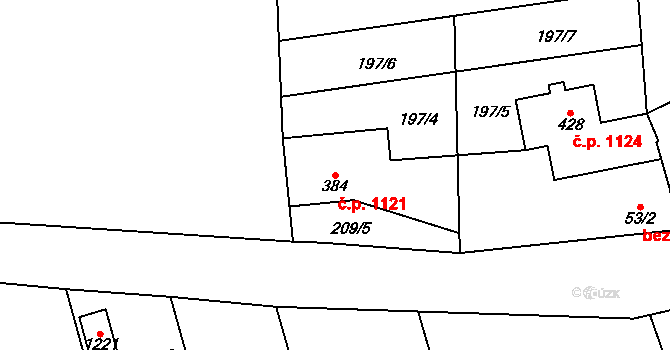 Břve 1121, Hostivice na parcele st. 384 v KÚ Litovice, Katastrální mapa