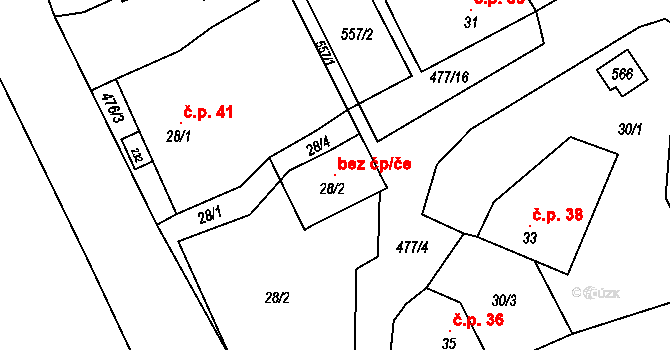Chrast 126819491 na parcele st. 28/2 v KÚ Podlažice, Katastrální mapa