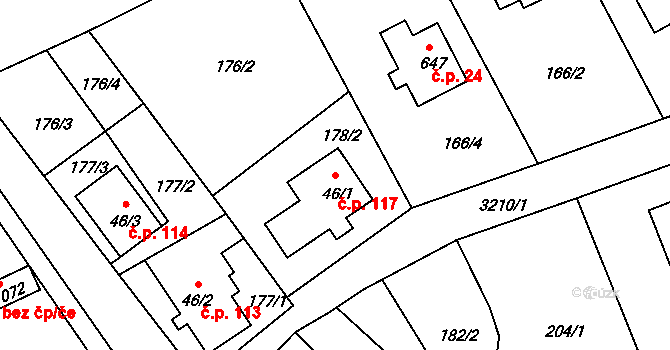 Kamenná 117, Jílové na parcele st. 46/1 v KÚ Jílové u Děčína, Katastrální mapa