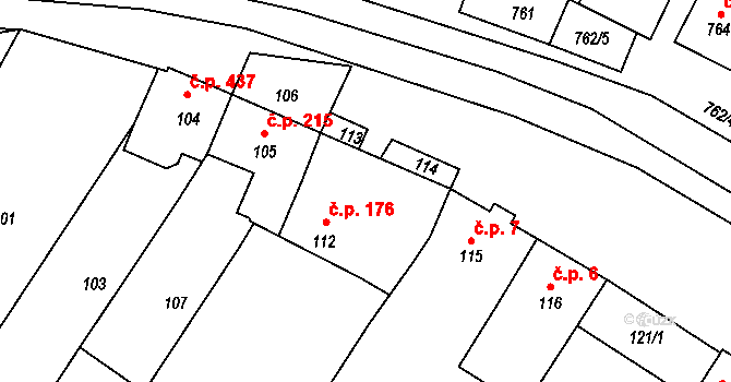 Těšany 176 na parcele st. 112 v KÚ Těšany, Katastrální mapa
