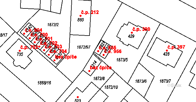 Tišnov 955 na parcele st. 1821 v KÚ Tišnov, Katastrální mapa