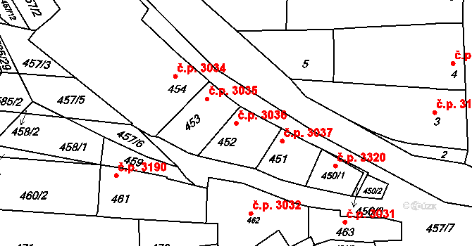 Boršov 3036, Kyjov na parcele st. 452 v KÚ Boršov u Kyjova, Katastrální mapa