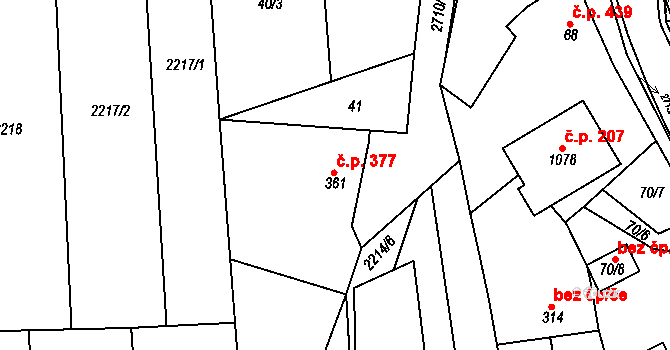 Milotice 377 na parcele st. 361 v KÚ Milotice u Kyjova, Katastrální mapa
