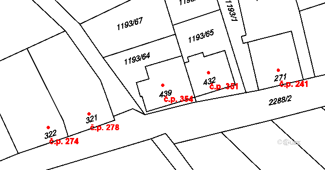 Násedlovice 354 na parcele st. 439 v KÚ Násedlovice, Katastrální mapa