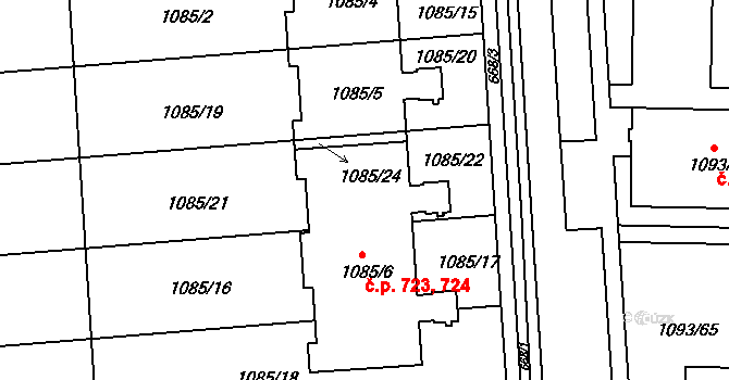 Chropyně 723,724 na parcele st. 1085/6 v KÚ Chropyně, Katastrální mapa
