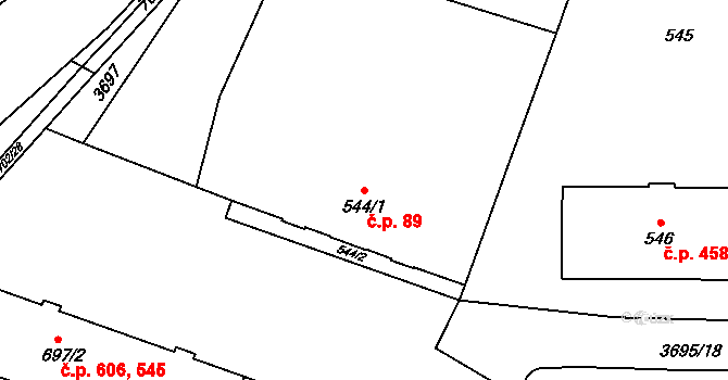 Vyškov-Předměstí 89, Vyškov na parcele st. 544/1 v KÚ Vyškov, Katastrální mapa
