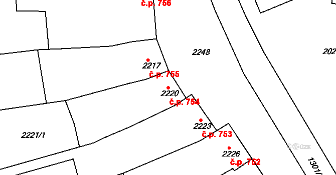 Slavíkovice 754, Rousínov na parcele st. 2220 v KÚ Rousínov u Vyškova, Katastrální mapa