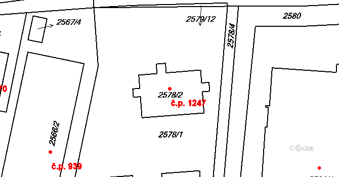 Slavkov u Brna 1247 na parcele st. 2578/2 v KÚ Slavkov u Brna, Katastrální mapa