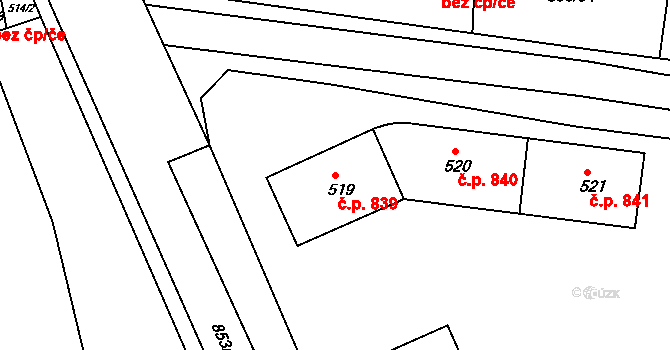 Rýmařov 839 na parcele st. 519 v KÚ Rýmařov, Katastrální mapa