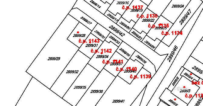 Rýmařov 1141 na parcele st. 2899/34 v KÚ Rýmařov, Katastrální mapa