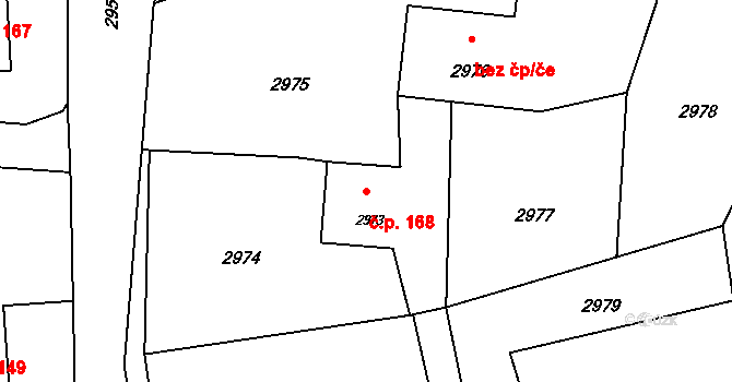 Horní Těrlicko 168, Těrlicko na parcele st. 2973 v KÚ Horní Těrlicko, Katastrální mapa