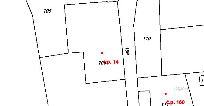 Dolní Těrlicko 14, Těrlicko na parcele st. 106 v KÚ Dolní Těrlicko, Katastrální mapa