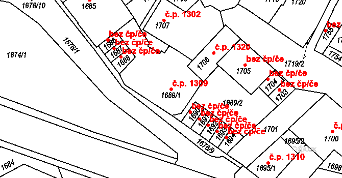 Kročehlavy 1309, Kladno na parcele st. 1689/1 v KÚ Kročehlavy, Katastrální mapa