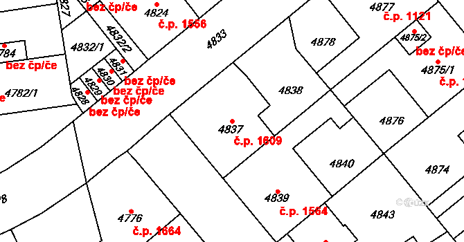 Kročehlavy 1609, Kladno na parcele st. 4837 v KÚ Kročehlavy, Katastrální mapa