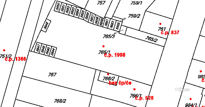 Benešov 1998 na parcele st. 765/1 v KÚ Benešov u Prahy, Katastrální mapa