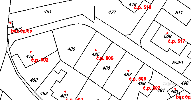Libušín 509 na parcele st. 485 v KÚ Libušín, Katastrální mapa