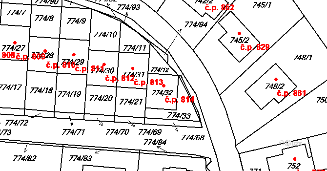 Libušín 814 na parcele st. 774/32 v KÚ Libušín, Katastrální mapa