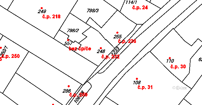 Cerhenice 232 na parcele st. 248 v KÚ Cerhenice, Katastrální mapa