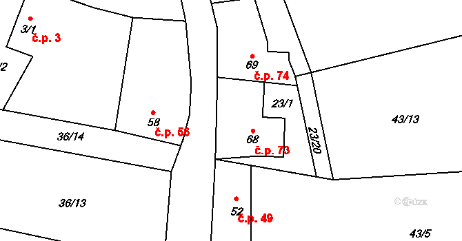 Cerhýnky 73, Cerhenice na parcele st. 68 v KÚ Cerhýnky, Katastrální mapa