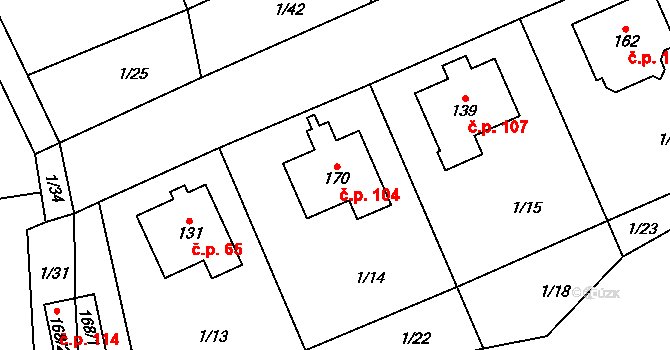 Máslovice 104 na parcele st. 170 v KÚ Máslovice, Katastrální mapa