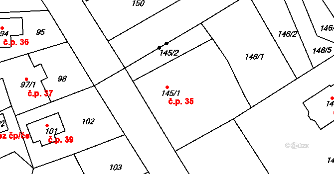 Josefov 35 na parcele st. 145/1 v KÚ Radvanov, Katastrální mapa
