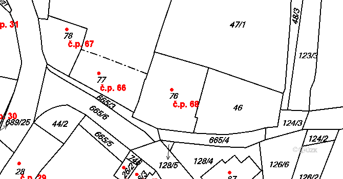 Razice 68, Hrobčice na parcele st. 76 v KÚ Razice, Katastrální mapa